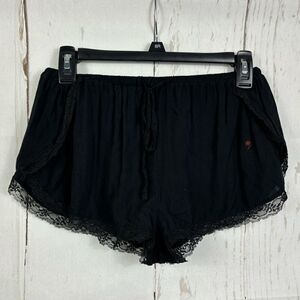 Black Sleep Lace Shorts Drawstrings Rayon